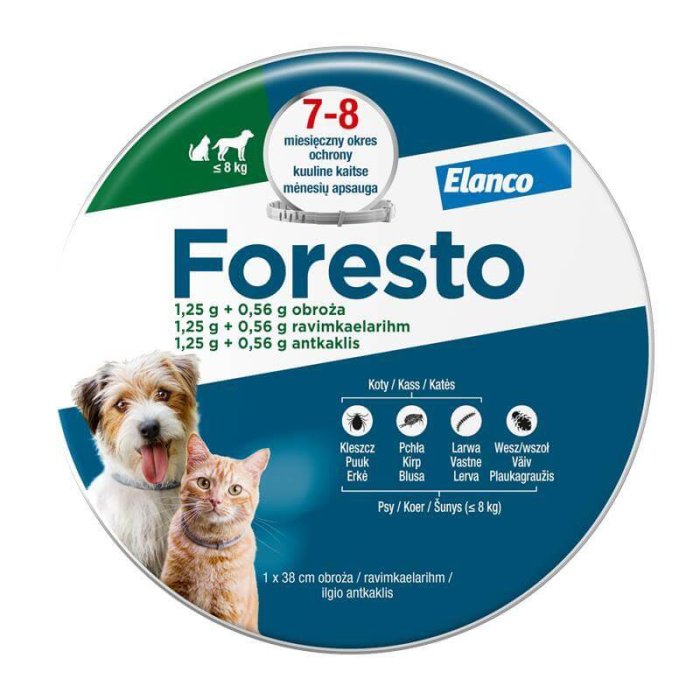 Foresto, 1,25 g + 0,56 g antkaklis, (iki 8kg sveriantiems)